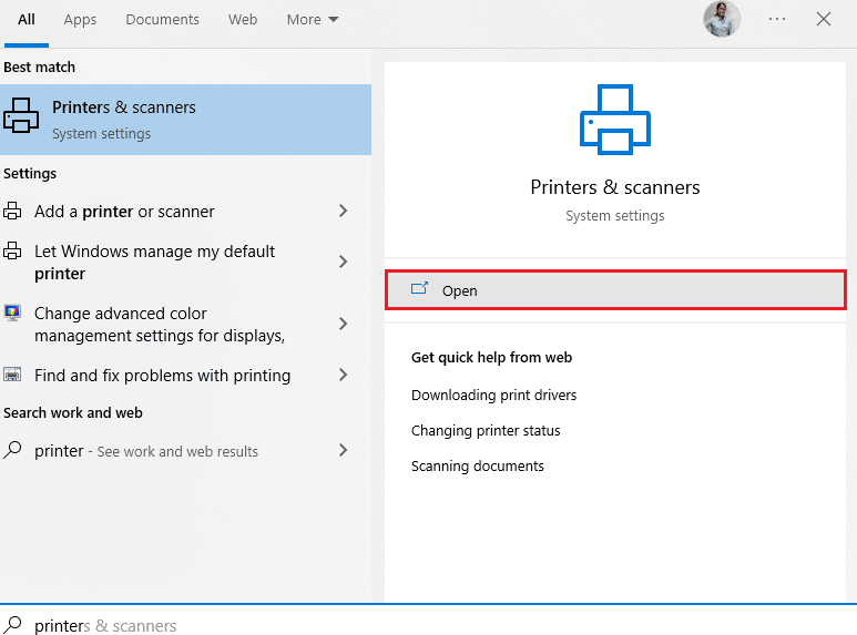 open Printers and scanners system settings
