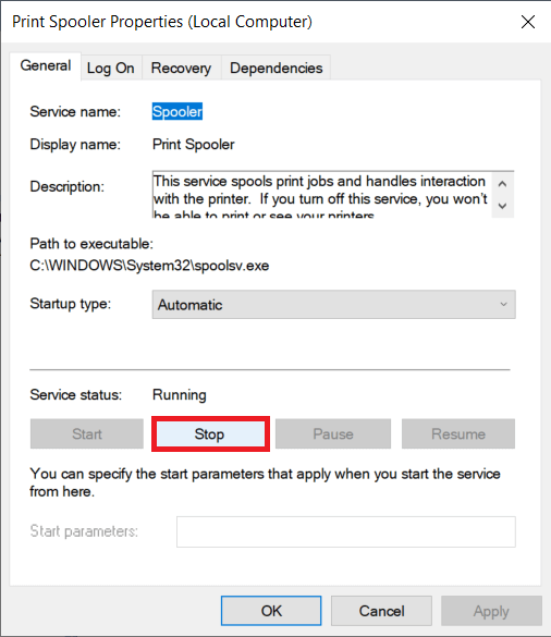 Click on the Stop button to halt the service. Fix Slow Network Printing in Windows 10