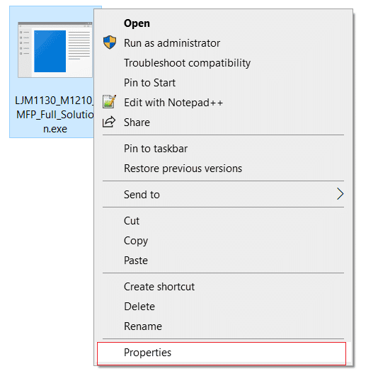 Right click on the printer setup file and select Properties