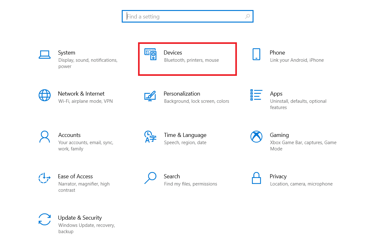Click on the Devices option. Fix Windows Scrolling by Itself Issue