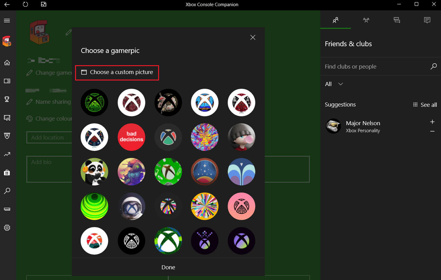 click on Choose a custom picture | How to Change Your Profile Picture on Xbox App | cannot customize Xbox Gamerpic