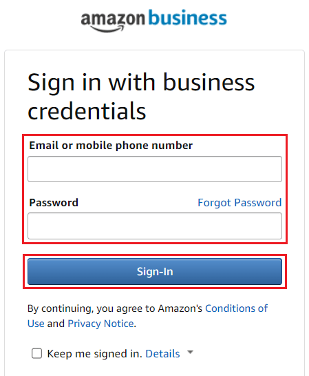 Enter your business account credentials and click on Sign-In