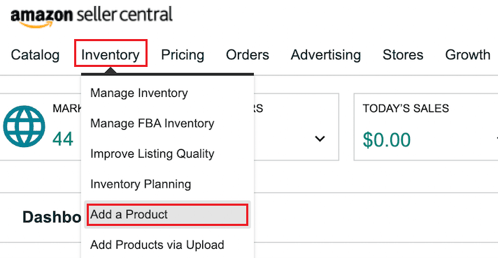 From your Seller account homepage, click on Inventory - Add a Product