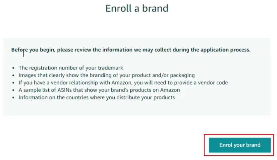 Click on the Enrol your brand option