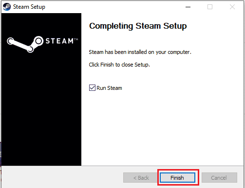 Wait for the Steam client to be installed and click on Finish