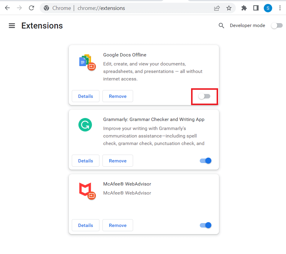 Toggle off all the unnecessary and adblocker extensions to disable them. Fix Video Error 5 in Google Slides