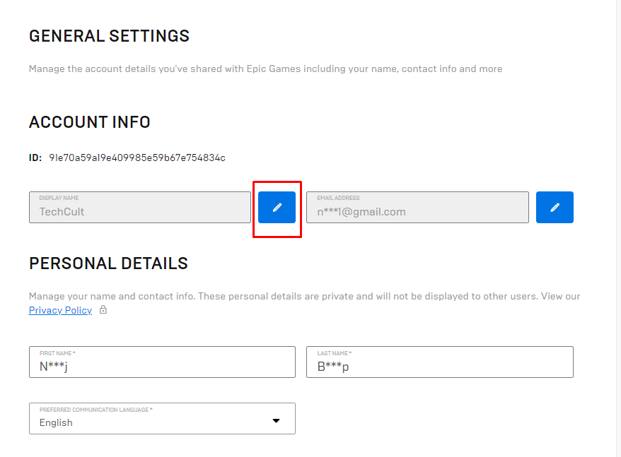 Click on the pencil icon beside your display name