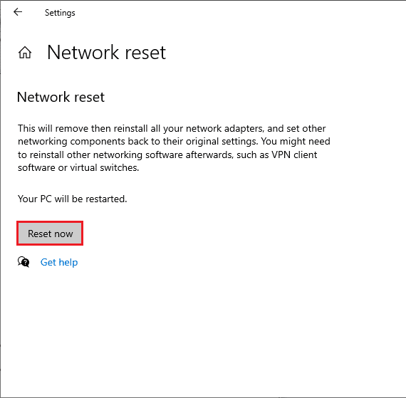 confirm the prompt by clicking on Reset now