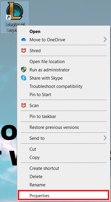 select the Properties option