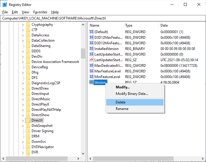 select the Delete option