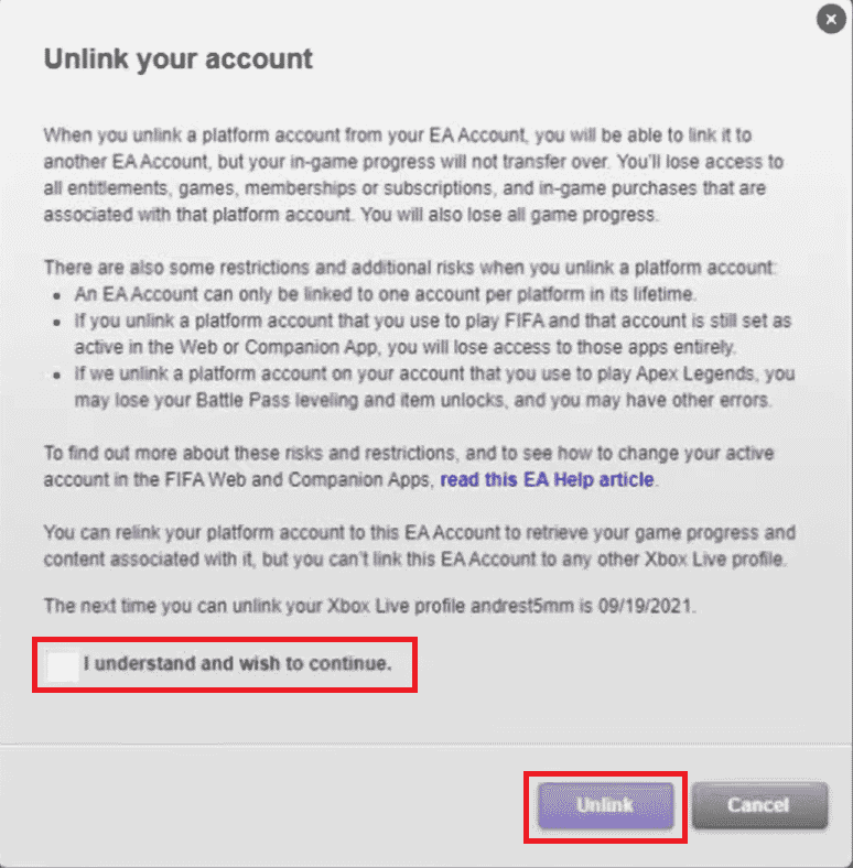 Check the box and click on Unlink in the pop-up