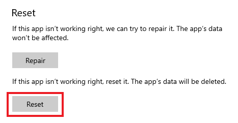 Click on Reset