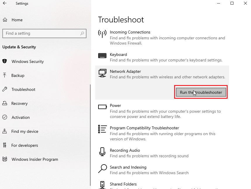 Run Network Adapter troubleshooter. Fix Zoom Unstable Internet Connection Error