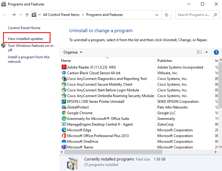Click on View installed updates. How to Fix Error 0x3a98 in WlanReport