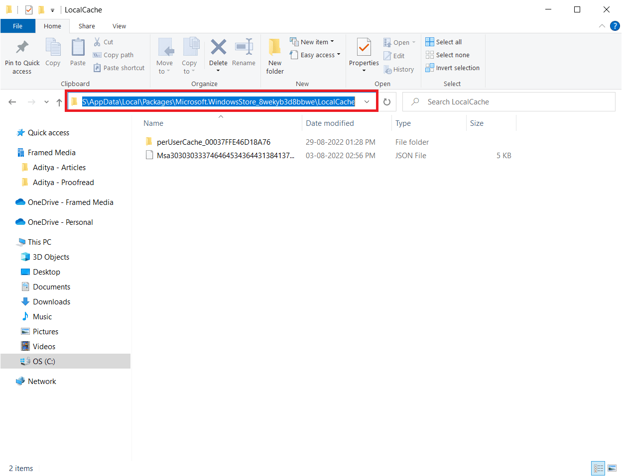 Navigate to the Localcache folder of Windows Store