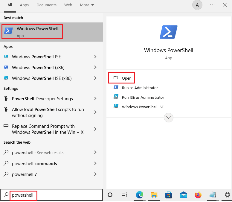 open windows powershell from Windows Search