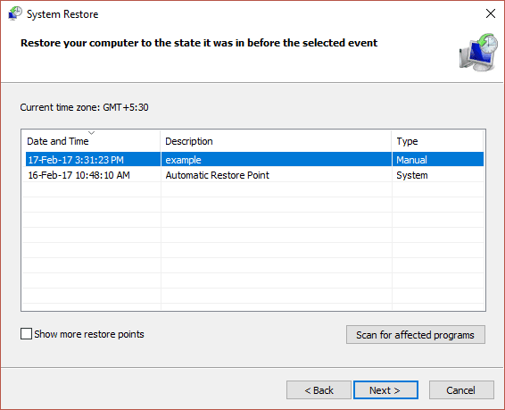 system restore