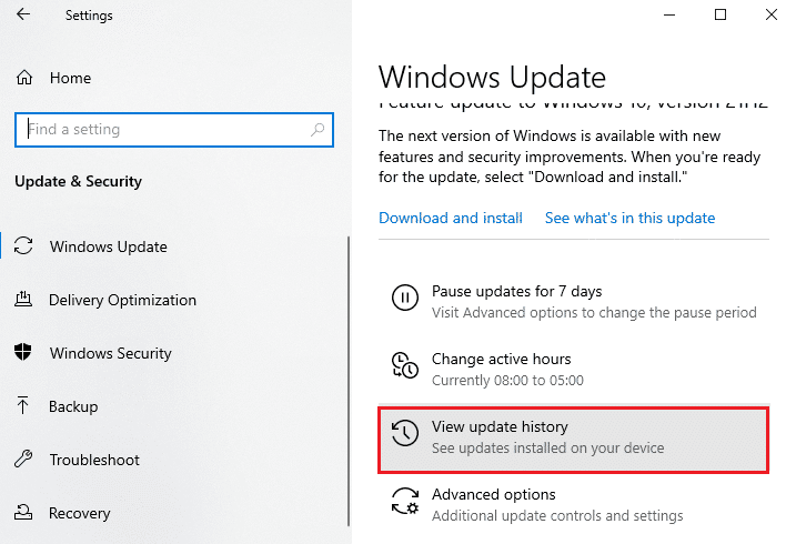 click on View update history option