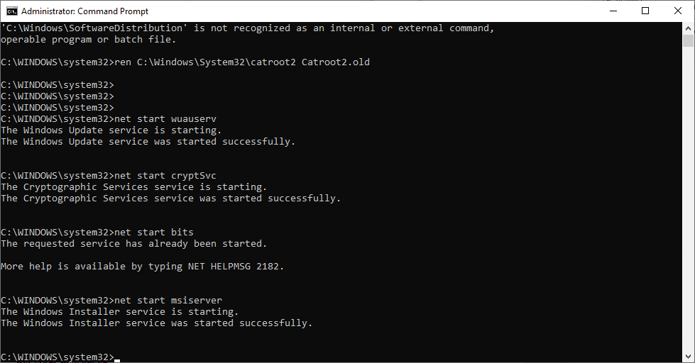Reset Windows update components in Windows 10