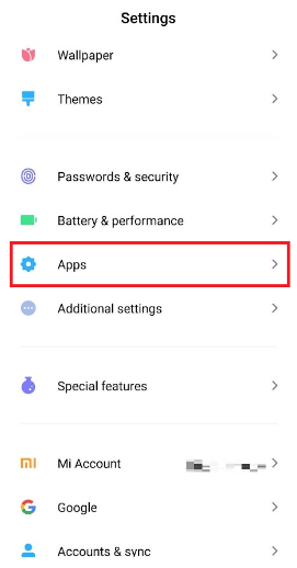 Swipe down and tap on Apps from the list