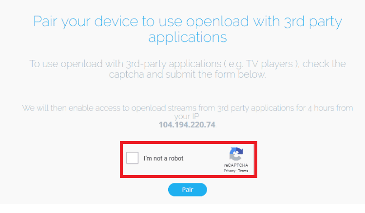 Check I’m not a robot box and click on the Pair button