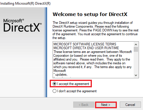 Select I accept the agreement and click on Next 