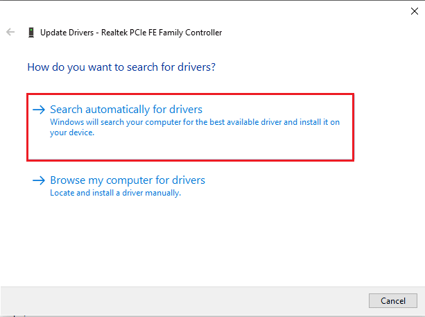 click on Search automatically for drivers. Fix Driver IRQL Not Less or Equal Rtwlane Sys Error