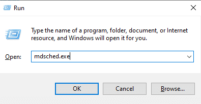 In the Run prompt type mdsched exe and click OK