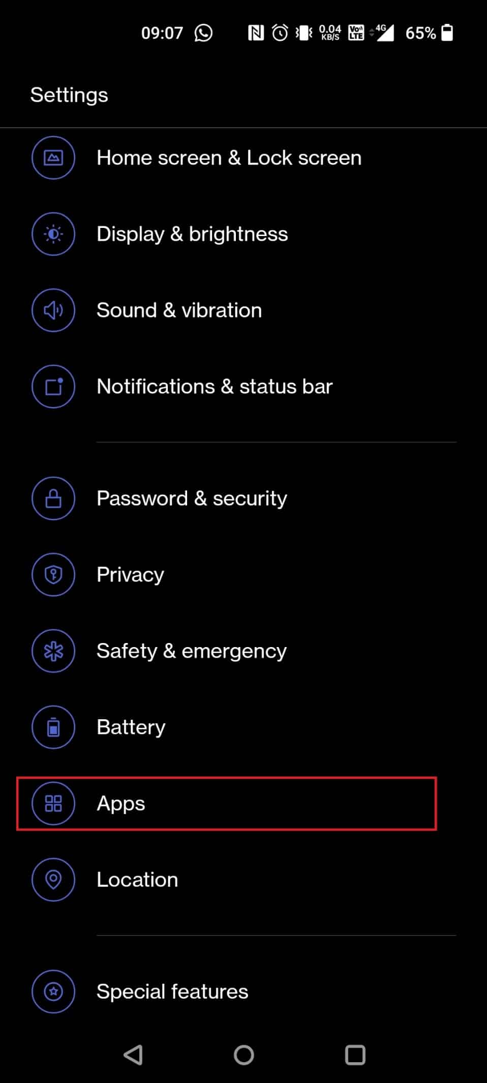 Swipe down and tap on Apps