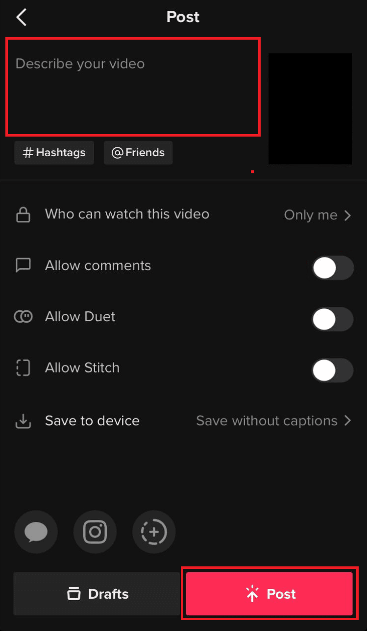 add desired caption and tap on the Post option
