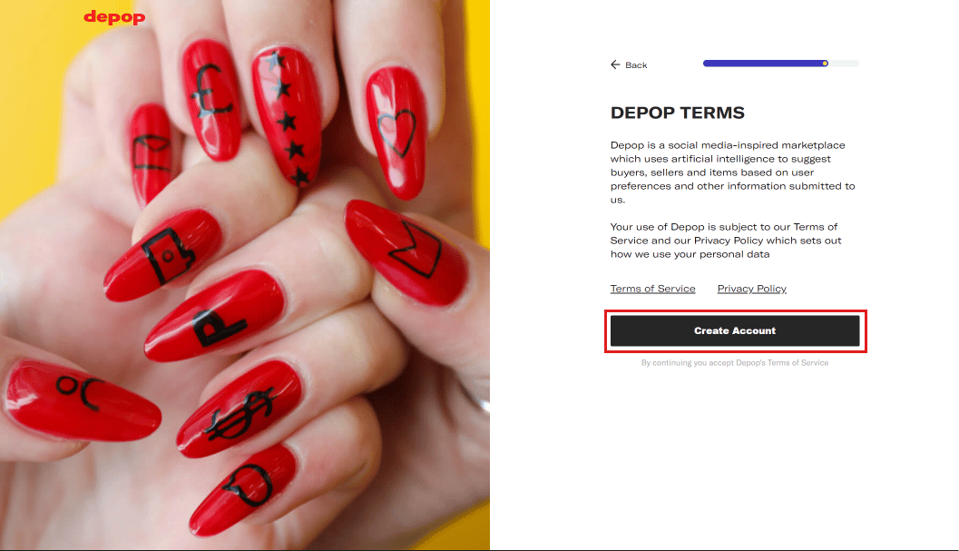 Click on Create Account to complete the account creation process | How to Delete Depop Listing