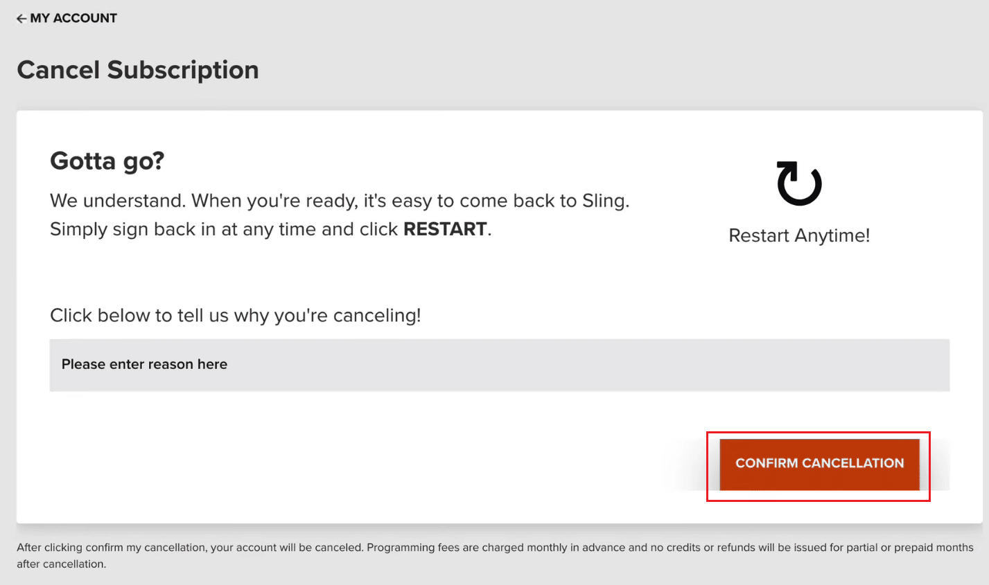 Click on CONFIRM CANCELLATION