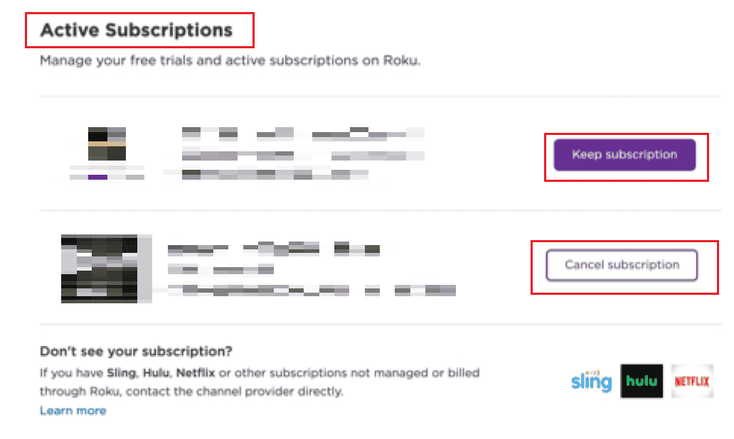 Click on Keep subscription or Cancel subscription to update your Active Subscriptions