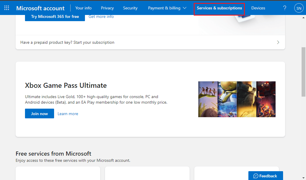 Click on the Services & subscriptions tab