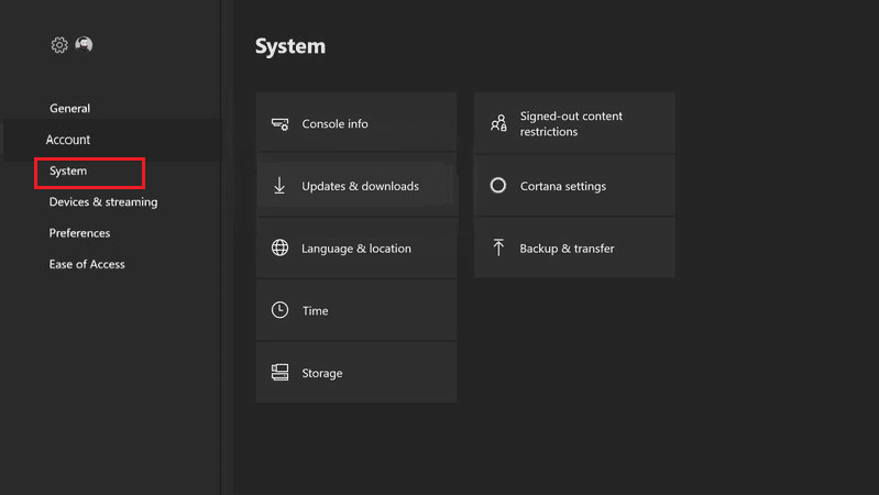 xbox one system settings