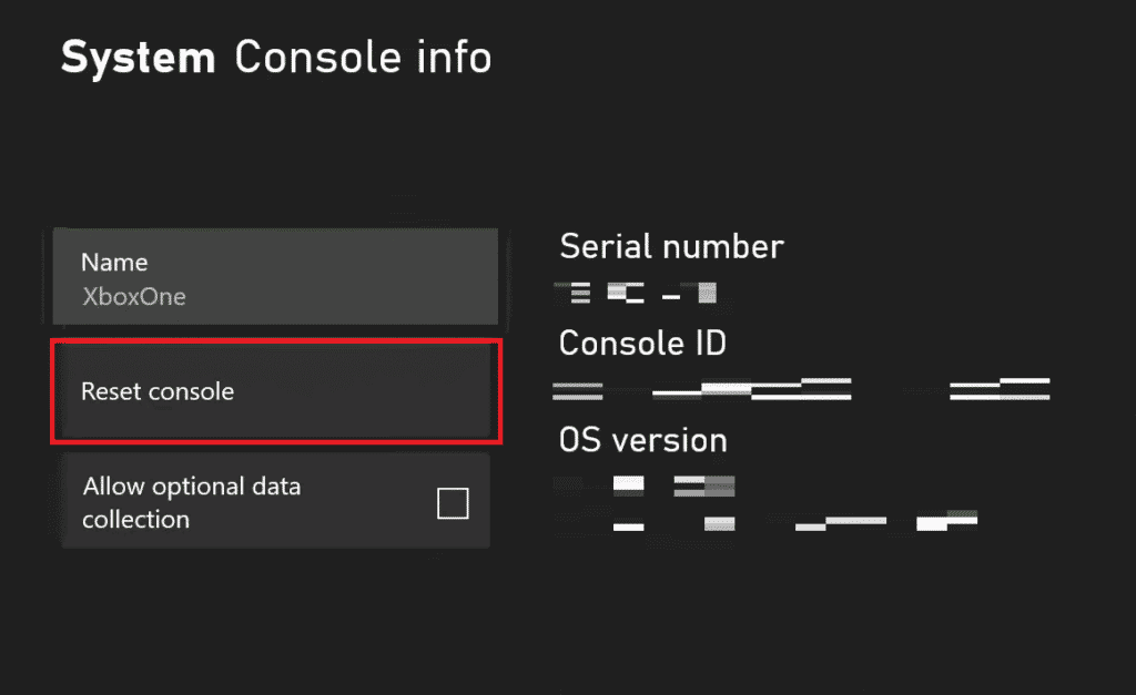 Select Reset console