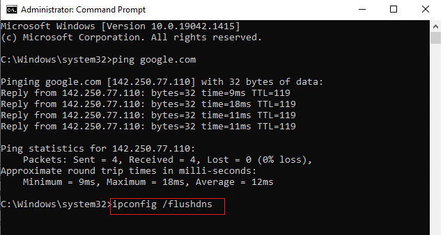 ipconfig flushdns command