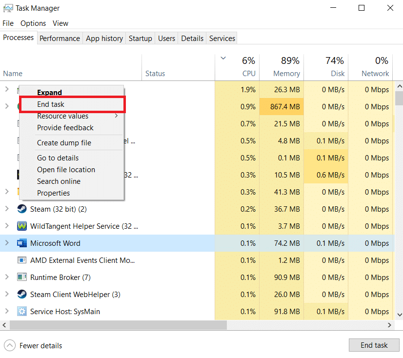right click and choose End Task