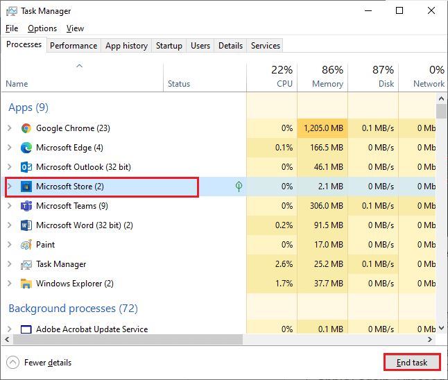 click on Microsoft Store followed by the End task button. Fix Microsoft Error 0x80070032 in Windows 10