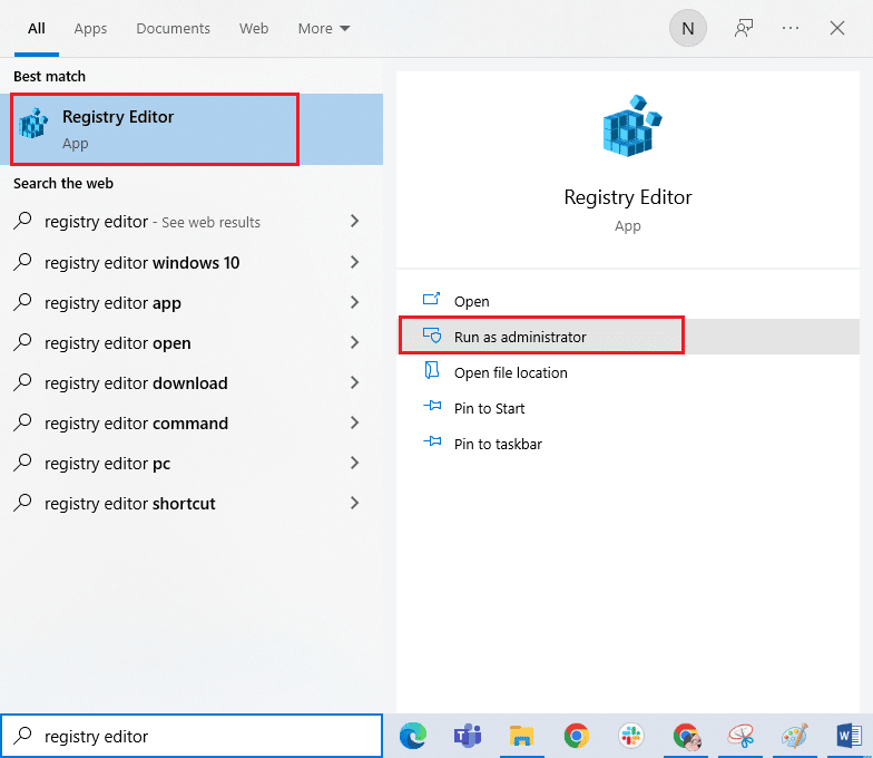 open Registry editor as administrator