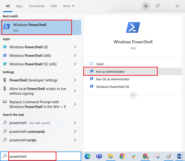 open Windows Powershell as administrator. Fix Microsoft Error 0x80070032 in Windows 10