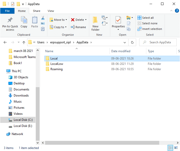 click on AppData followed by Local
