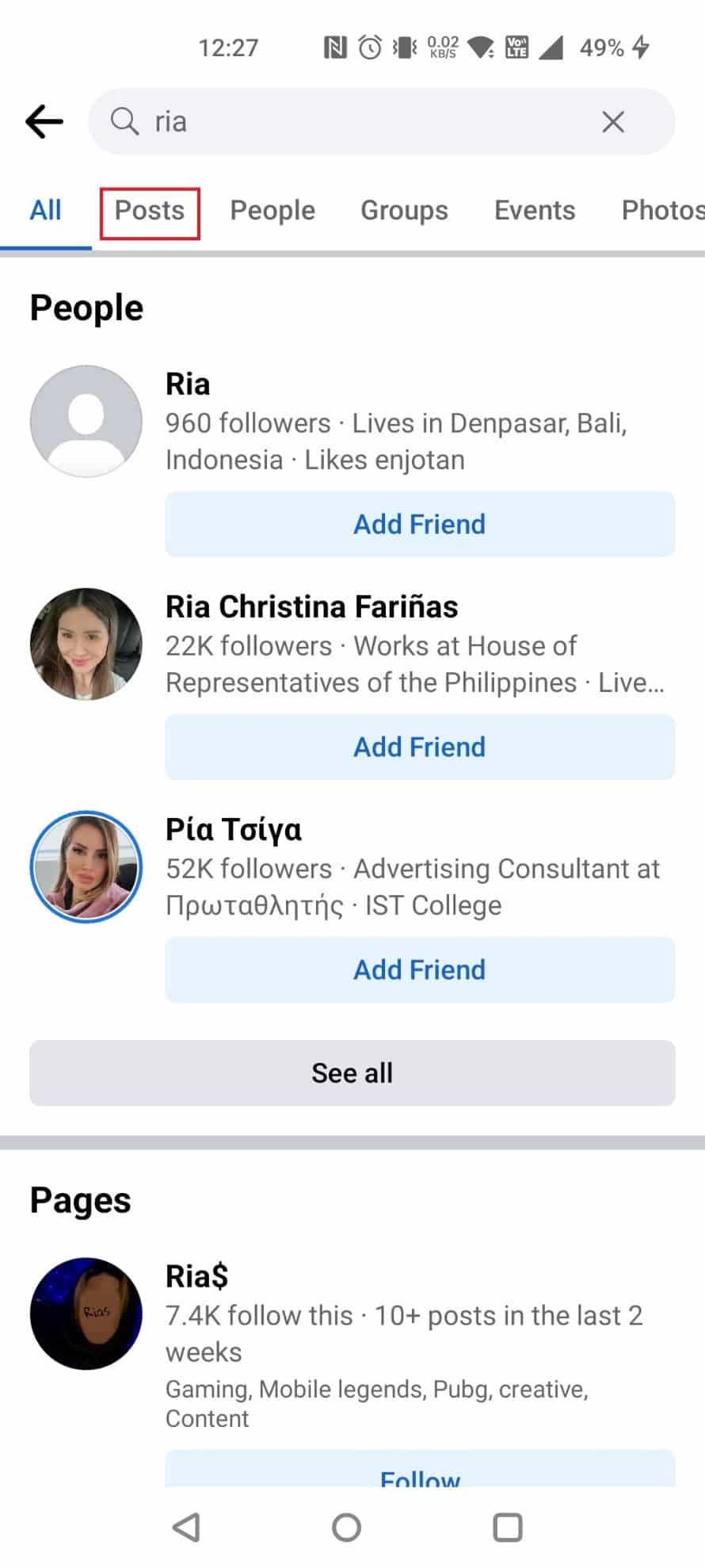 Tap on Posts at the top