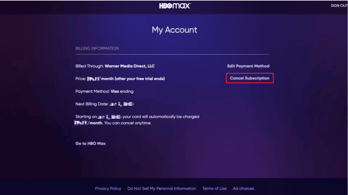 Click on Cancel Subscription