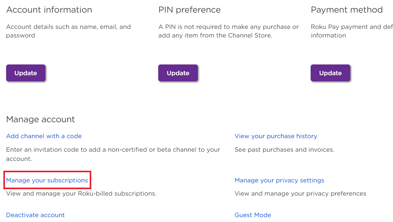 Select Manage your subscriptions | How to Cancel HBO on Roku