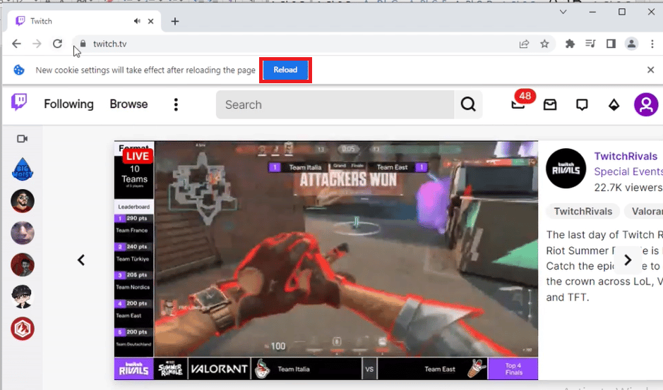 Click on the Reload button. Fix Twitch Unable to Connect to Chat