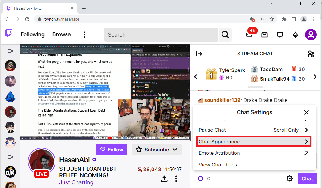 Click on the Chat Appearance option. Fix Twitch Unable to Connect to Chat