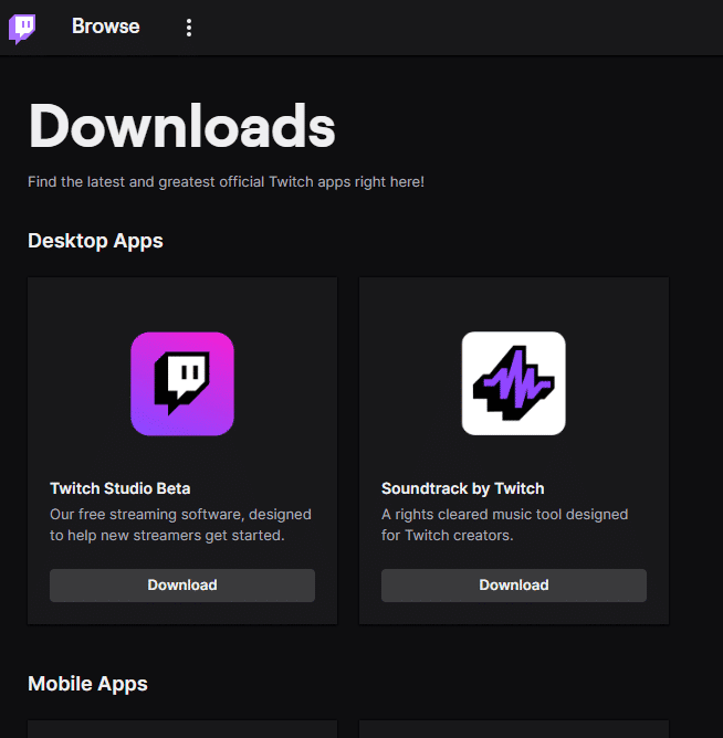 Twitch Download page. Fix Twitch Unable to Connect to Chat