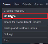 open the Steam menu and click on Go Offline