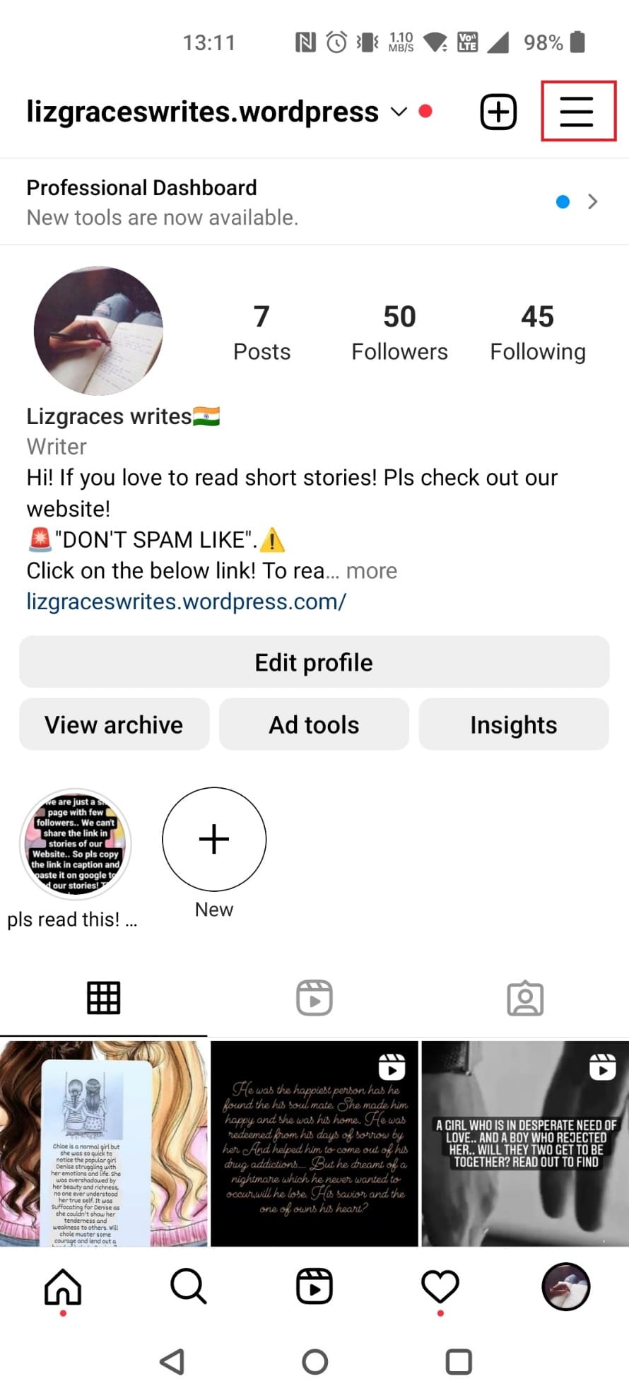 Tap on three horizontal lines at the top right corner |